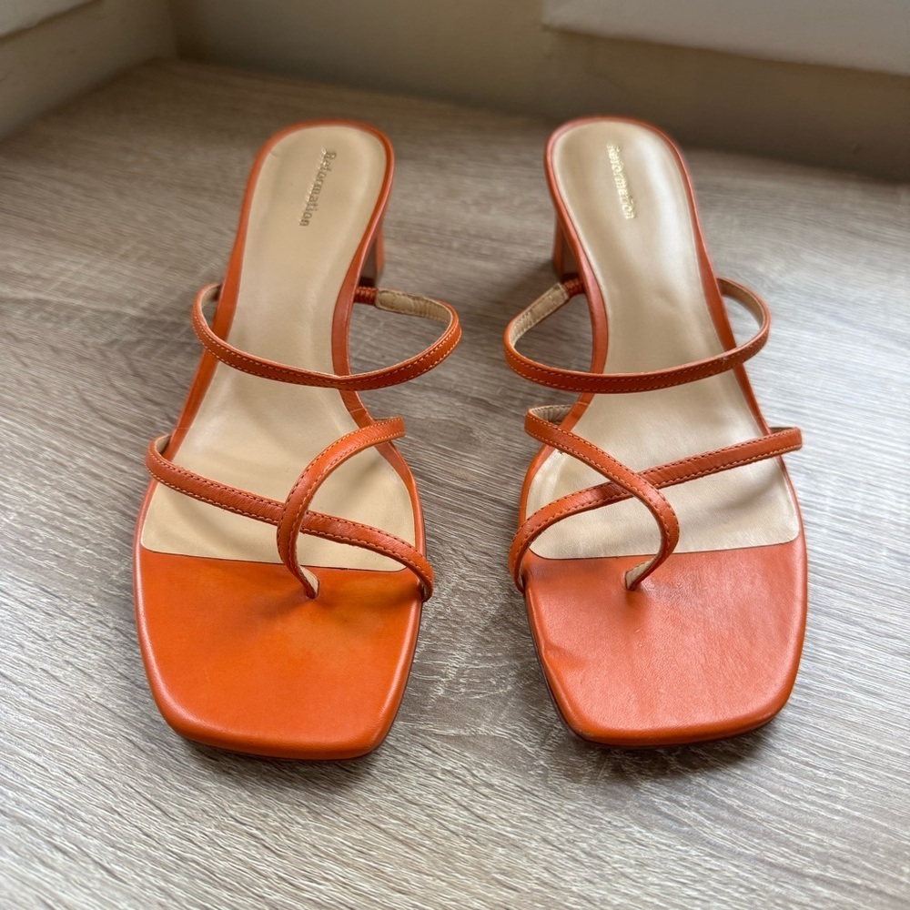 New Reformation Ellie Kitten Heel Strappy Sandals Orange 7.5